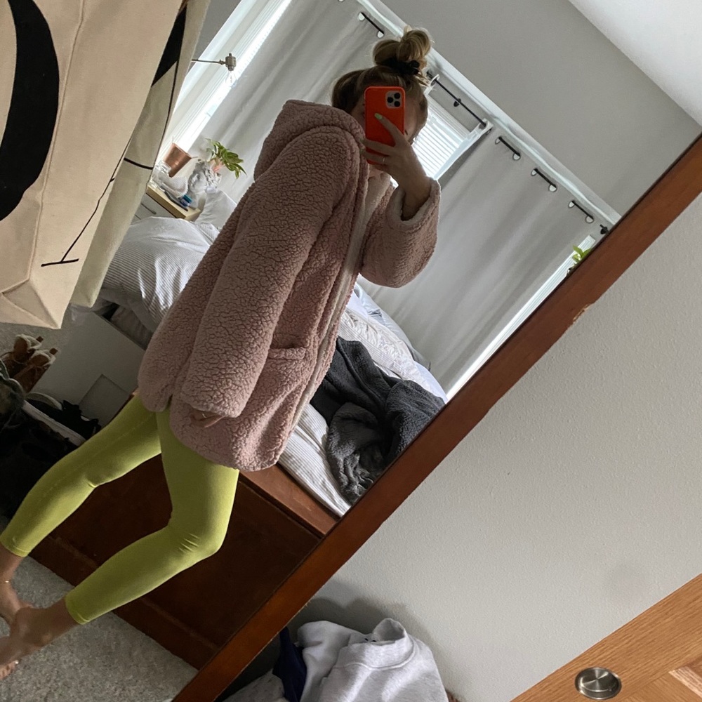 PINK AND WHITE SHERPA HOODED TEDDY JACKET